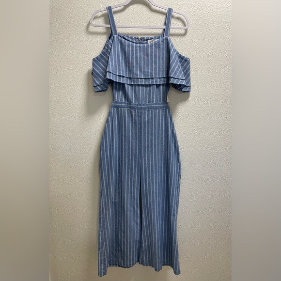 Lost + Wander Striped Jumpsuit Tank Top Off The Shoulders Back Cutout Pockets Sm - Picture 1 of 9